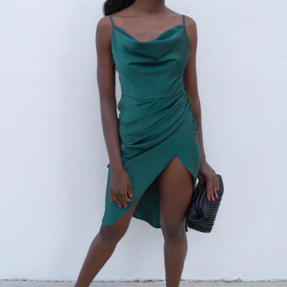 MIDI Draped Neck Gathers Bodycon Dress